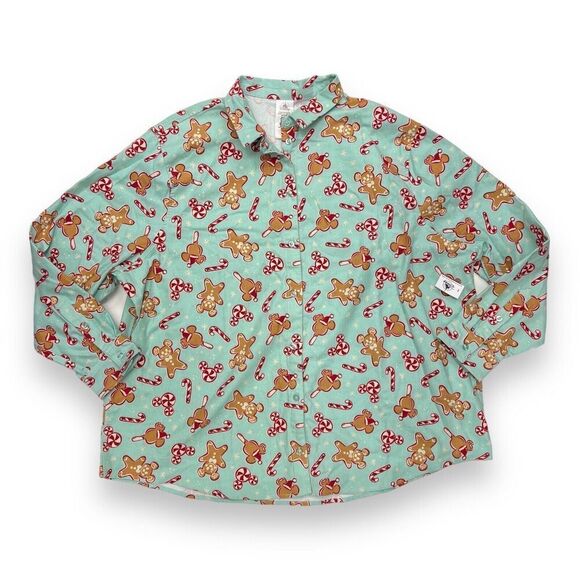 Disney Pajama Top Adult‎ 2X Mickey Mouse Long Sleeve Christmas Gingerbread Candy - Picture 8 of 8